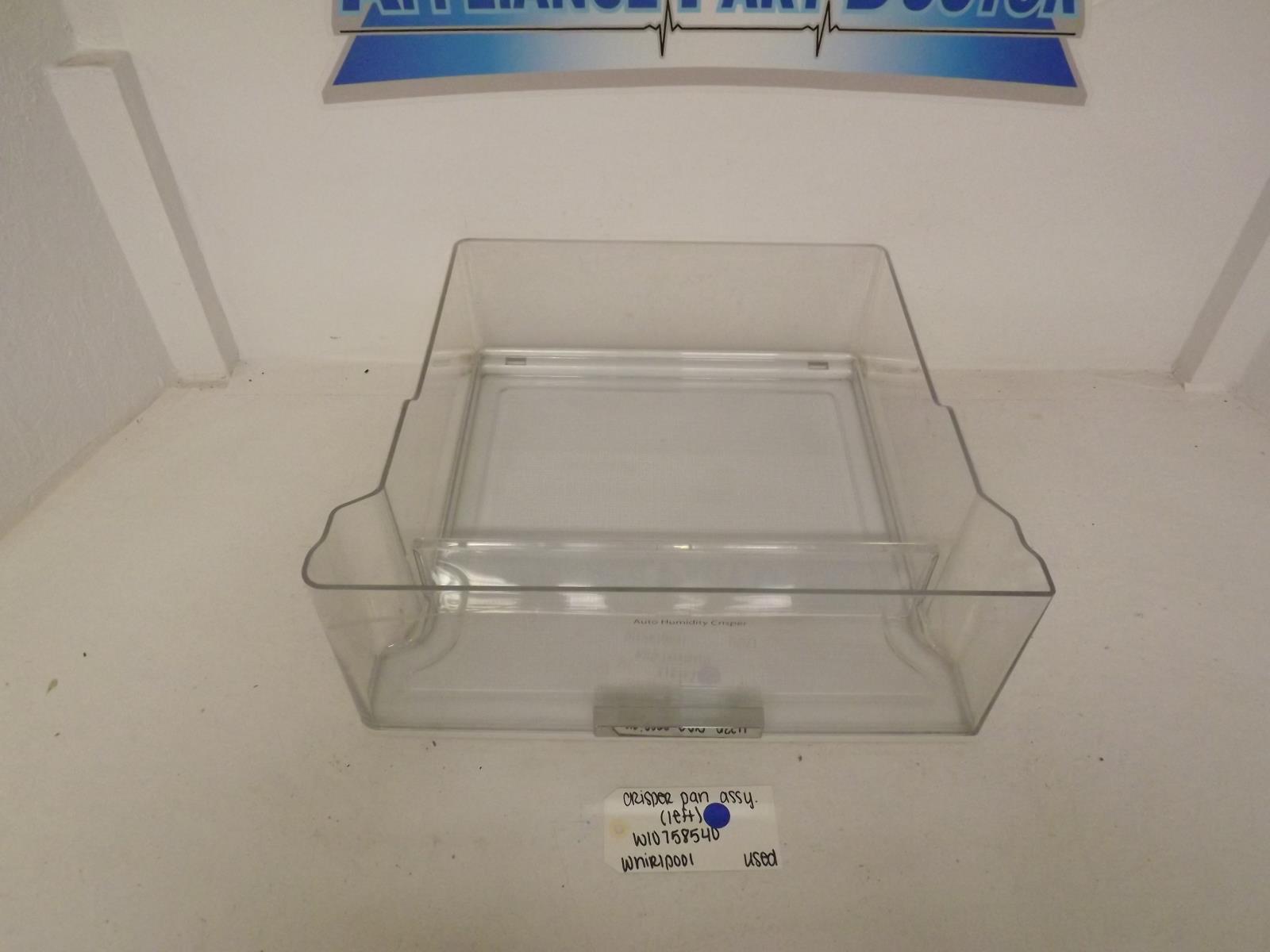 Whirlpool Refrigerator W10758540 Crisper Pan Assembly (Left) Used Whirlpool Refrigerator W10758540 Crisper Pan Assembly (Left) Used